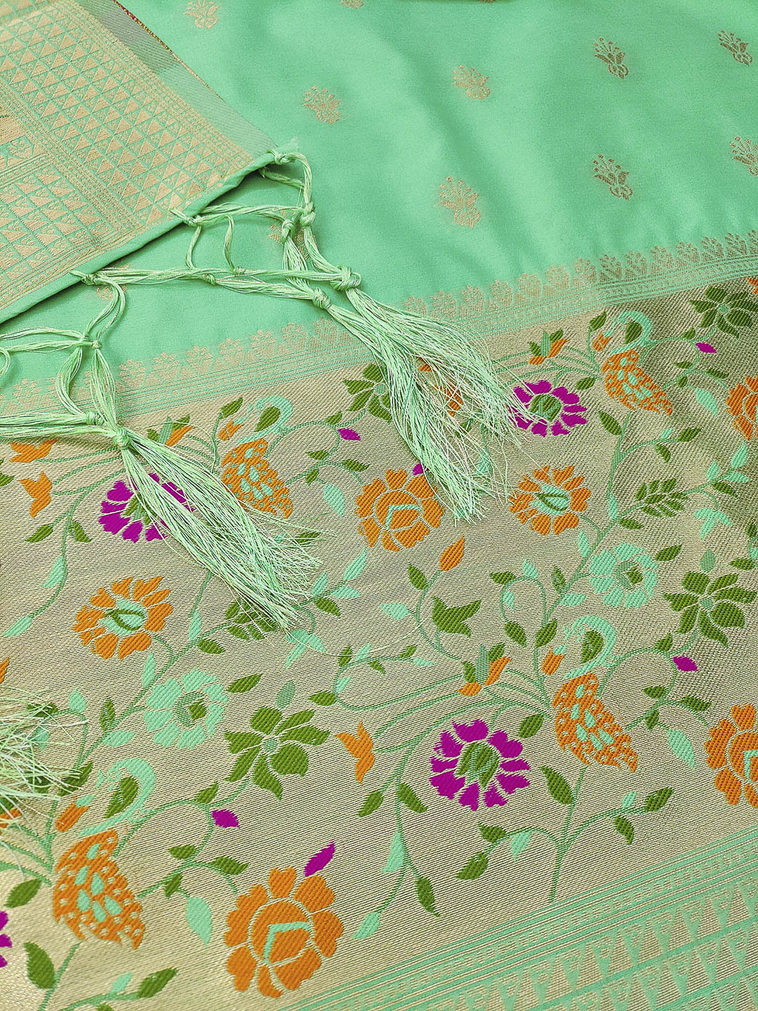 Sea-Green Pure Soft Banarasi Silk Woven Design Unstitched Dress Material