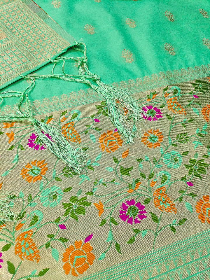 Sea-Green Pure Soft Banarasi Silk Woven Design Unstitched Dress Material
