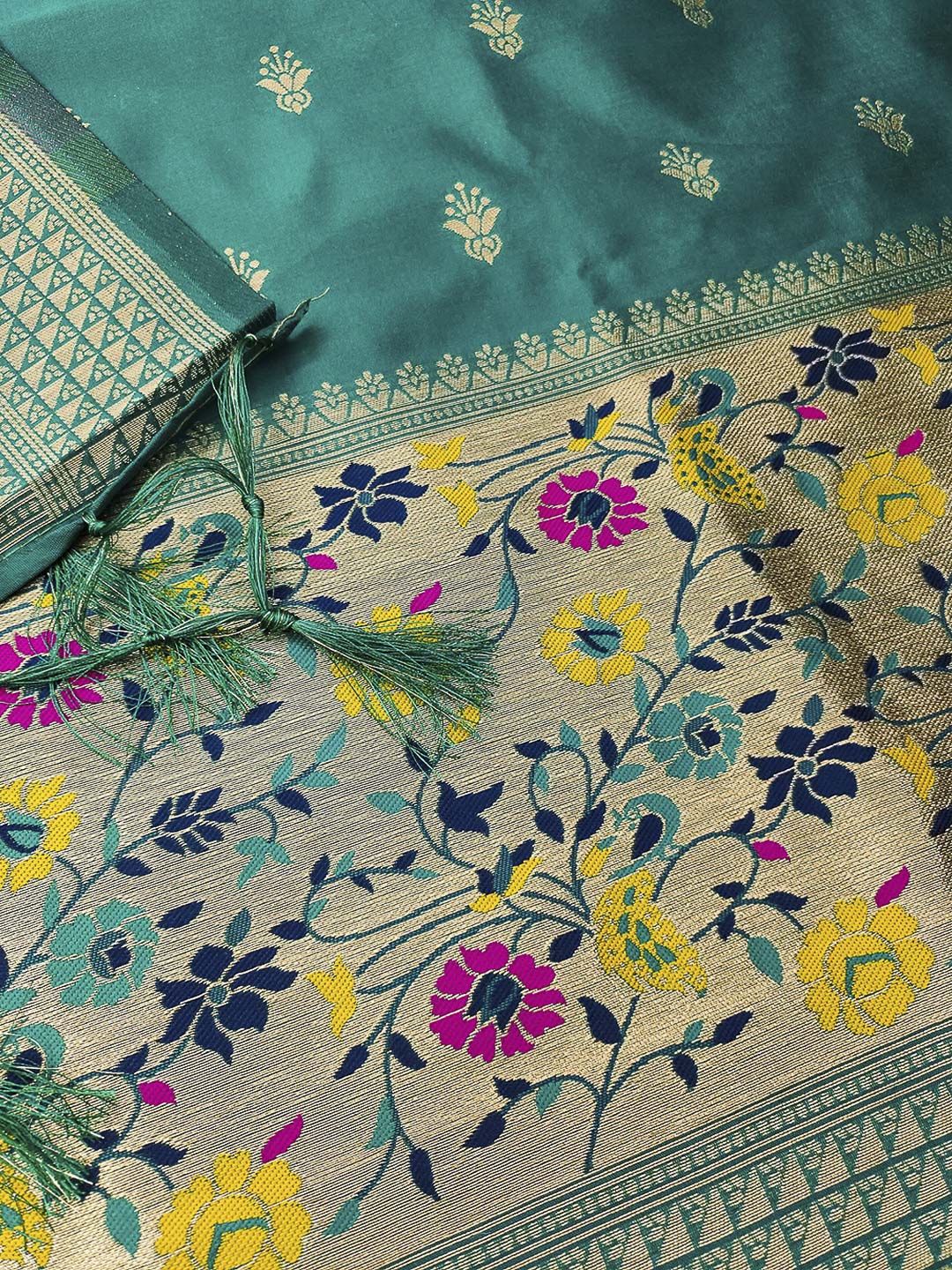 Teal-Blue Pure Soft Banarasi Silk Woven Design Unstitched Dress Material