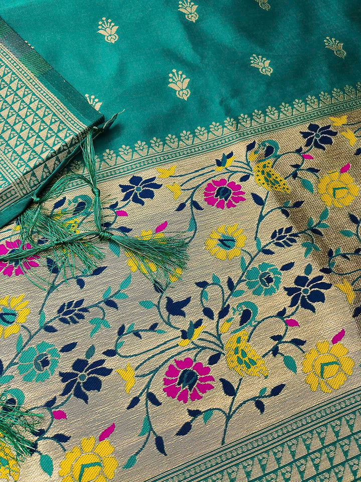 Teal-Blue Pure Soft Banarasi Silk Woven Design Unstitched Dress Material