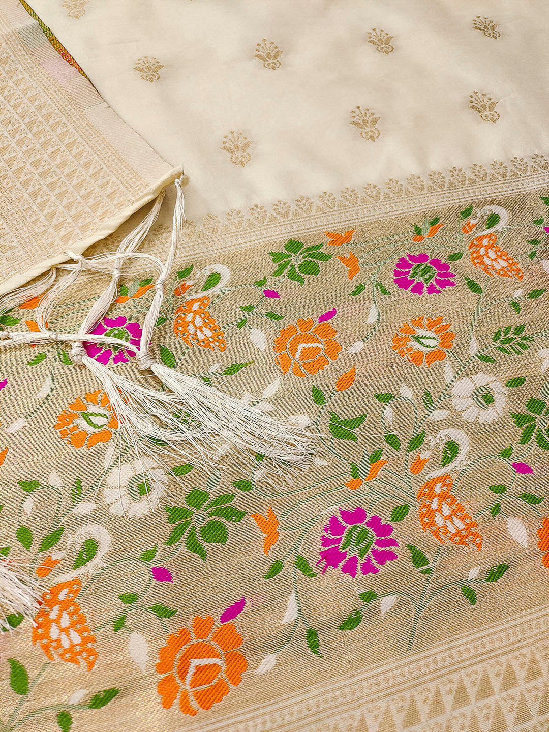 White Pure Soft Banarasi Silk Woven Design Unstitched Dress Material