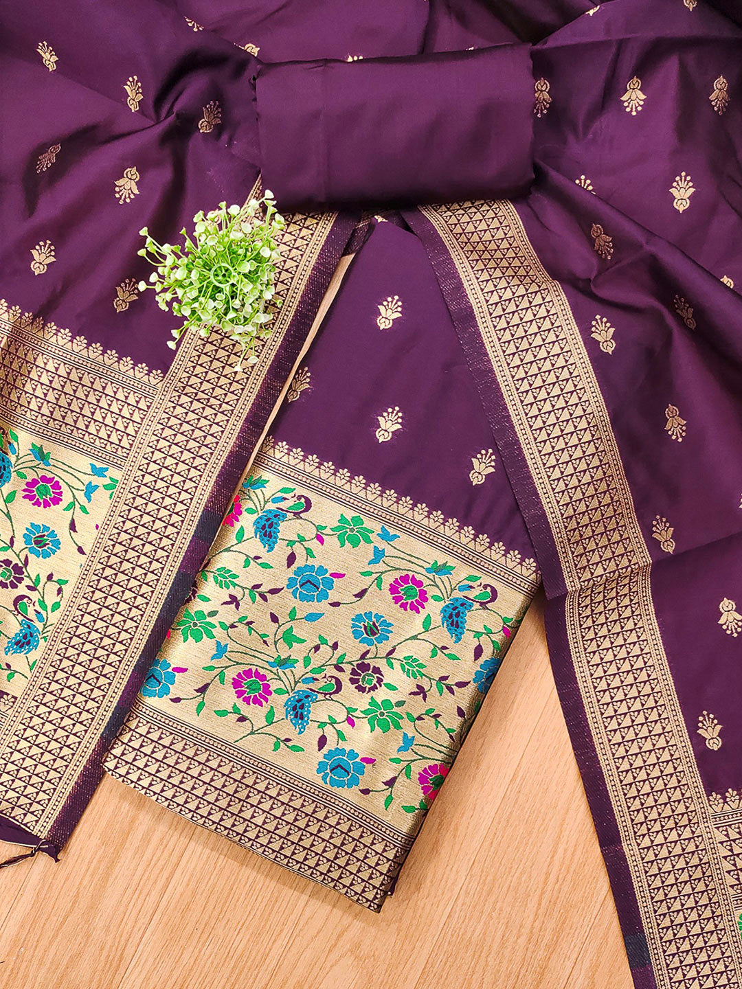 Wine Pure Soft Banarasi Silk Woven Design Unstitched Dress Material