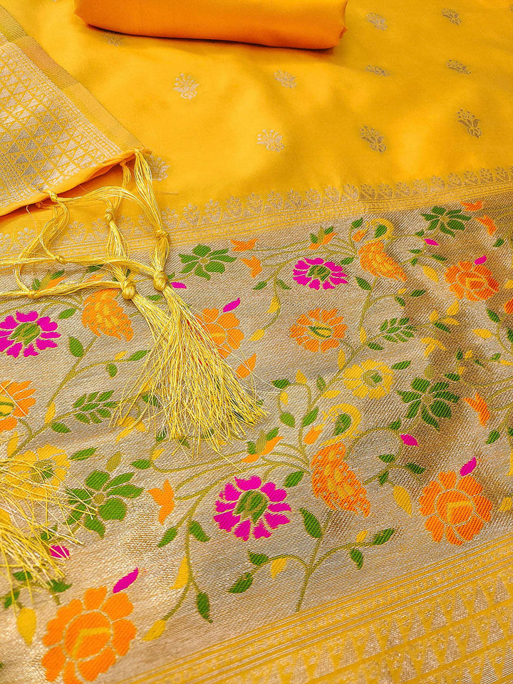 Yellow Pure Soft Banarasi Silk Woven Design Unstitched Dress Material