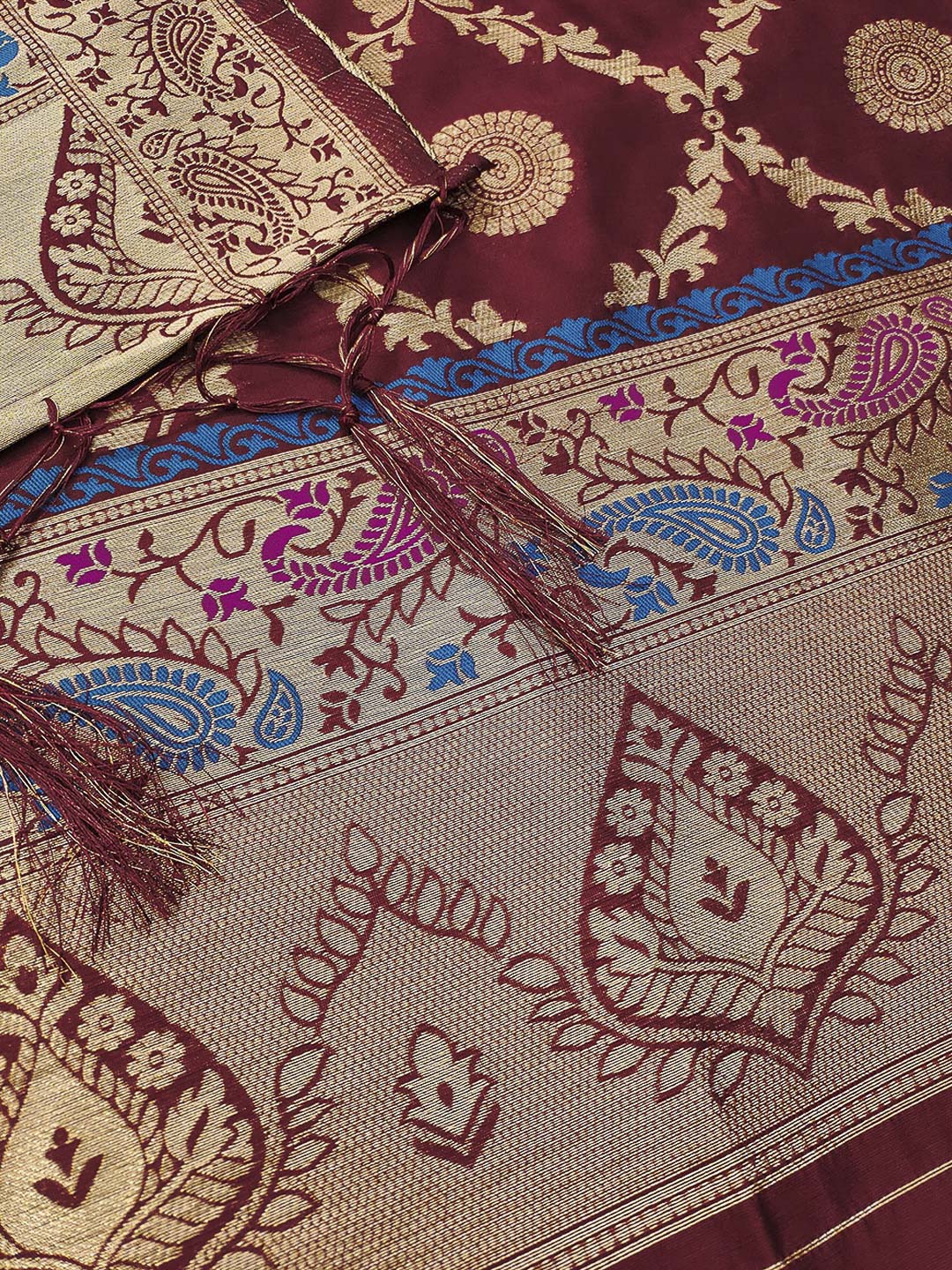 Maroon Pure Soft Banarasi Silk Woven Design Unstitched Dress Material
