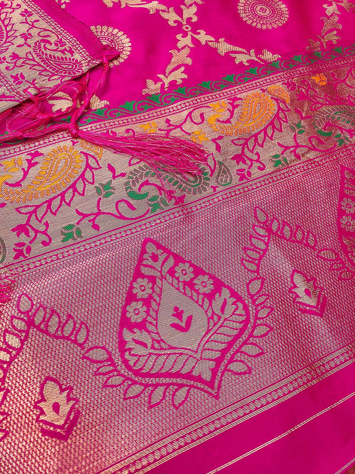 Pink Pure Soft Banarasi Silk Woven Design Unstitched Dress Material