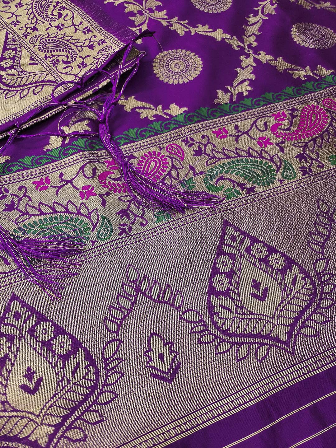 Purple Pure Soft Banarasi Silk Woven Design Unstitched Dress Material
