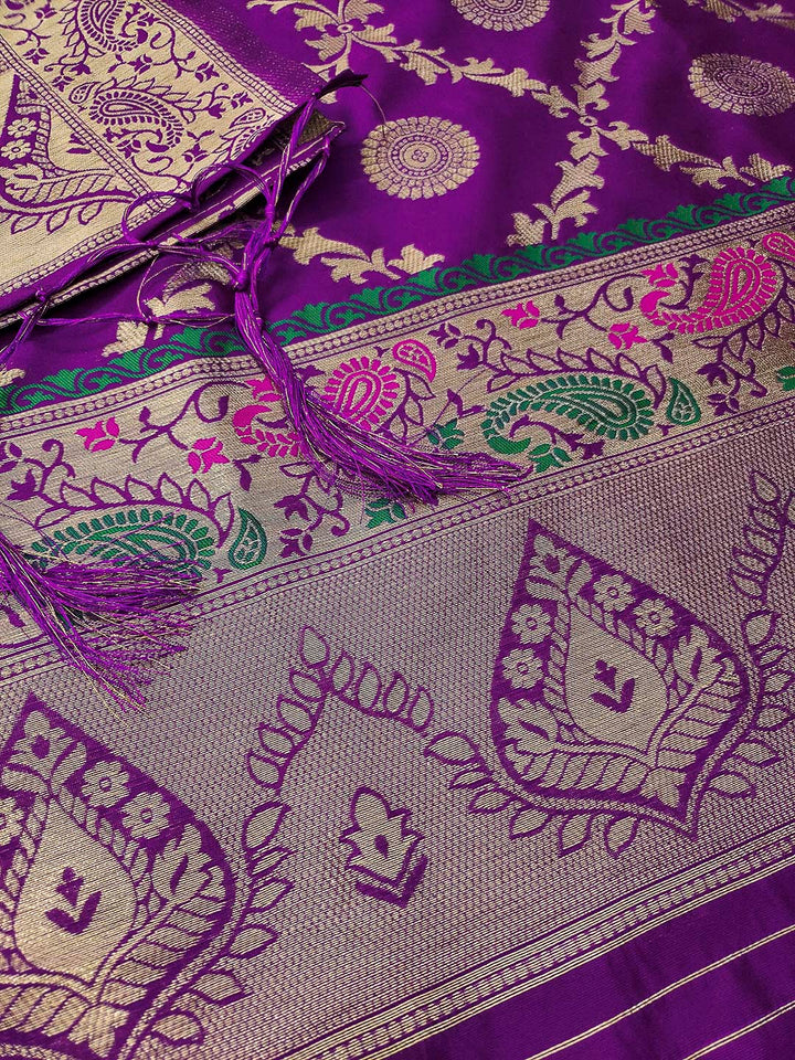 Purple Pure Soft Banarasi Silk Woven Design Unstitched Dress Material