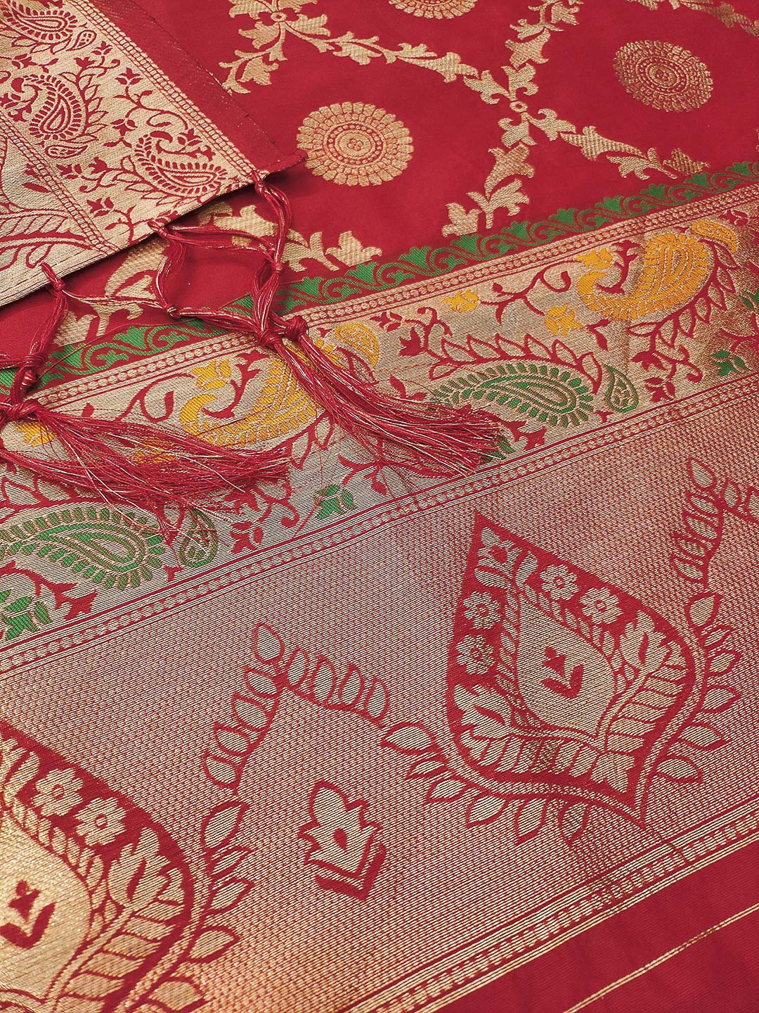 Red Pure Soft Banarasi Silk Woven Design Unstitched Dress Material