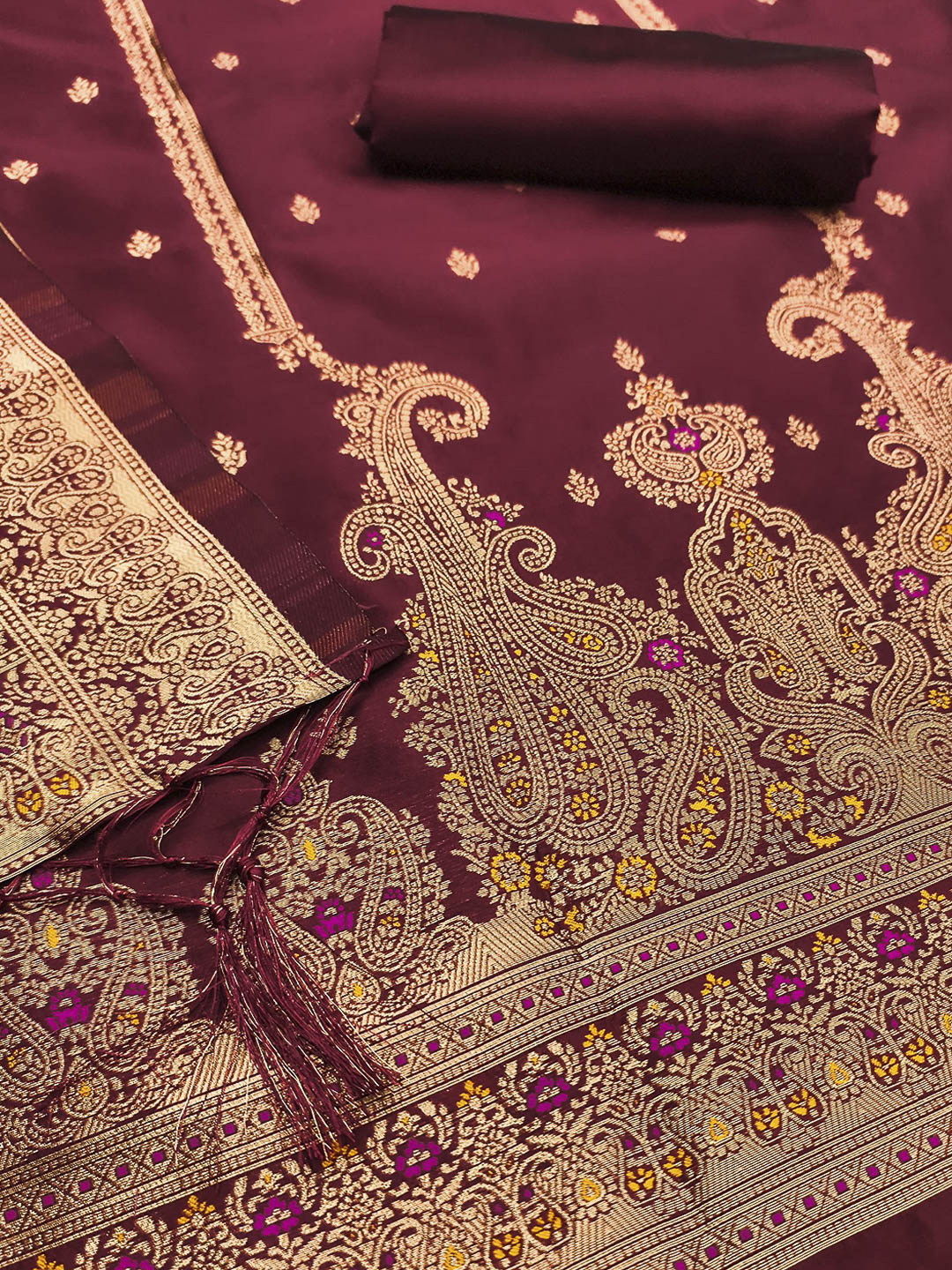 Maroon Pure Soft Banarasi Silk Woven Design Unstitched Dress Material