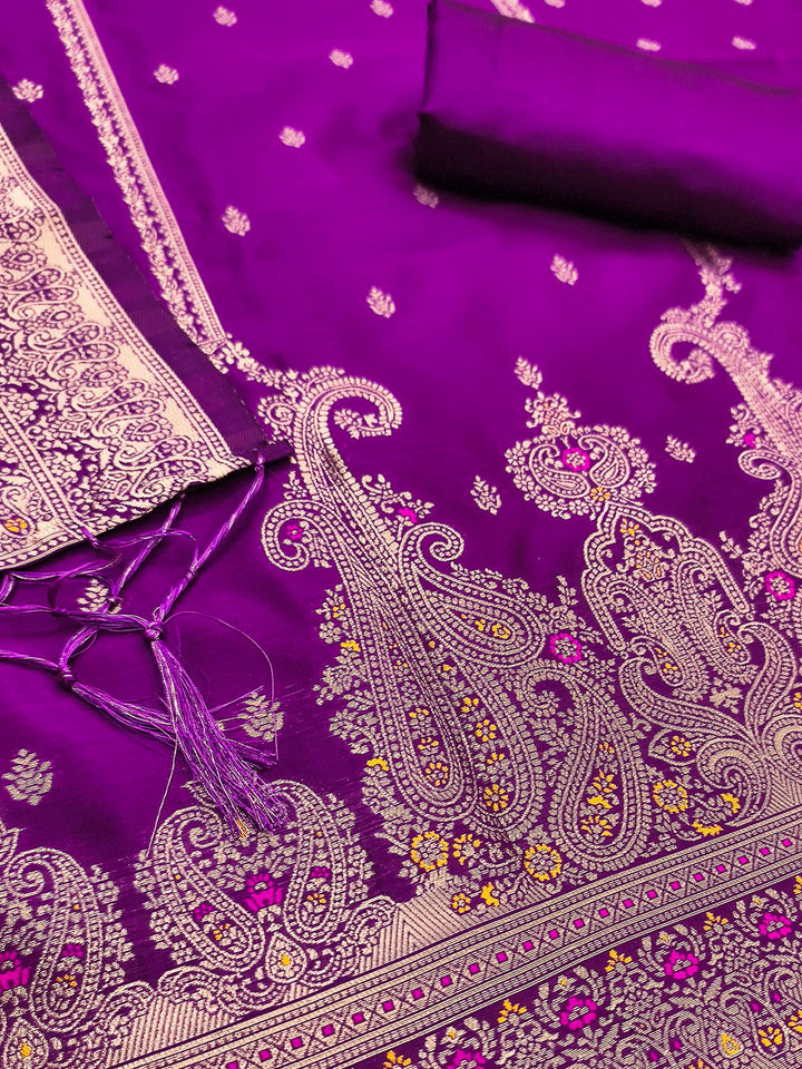 Purple Pure Soft Banarasi Silk Woven Design Unstitched Dress Material