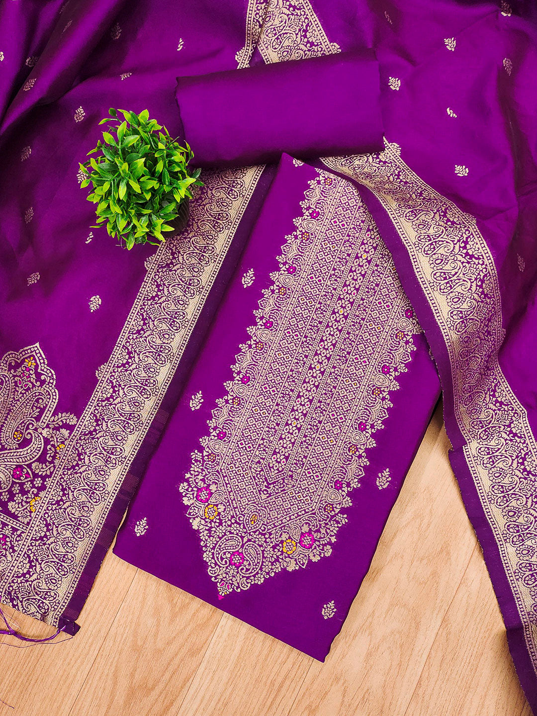 Purple Pure Soft Banarasi Silk Woven Design Unstitched Dress Material