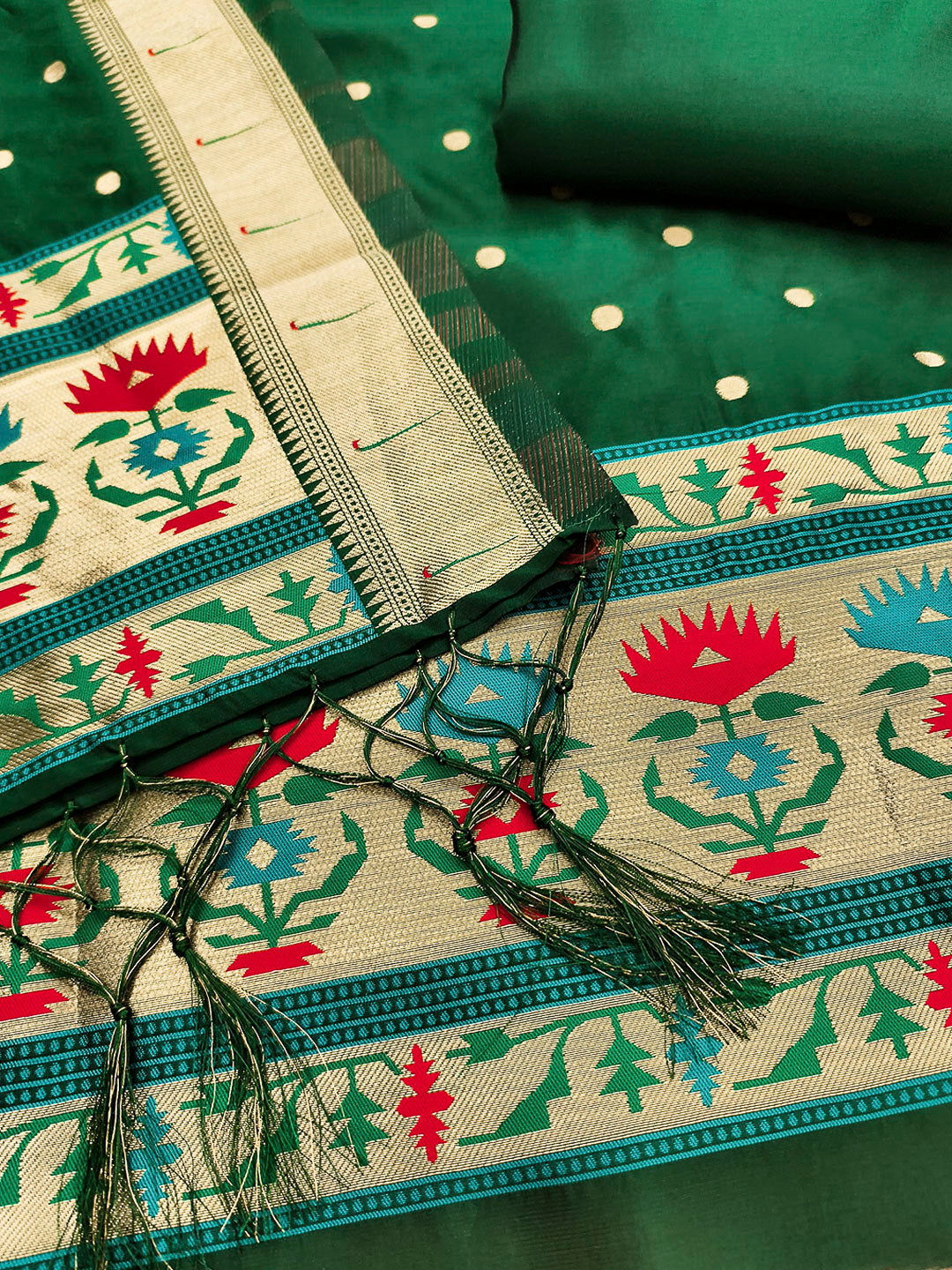 Bottle-Green Pure Soft Banarasi Silk Woven Design Unstitched Dress Material