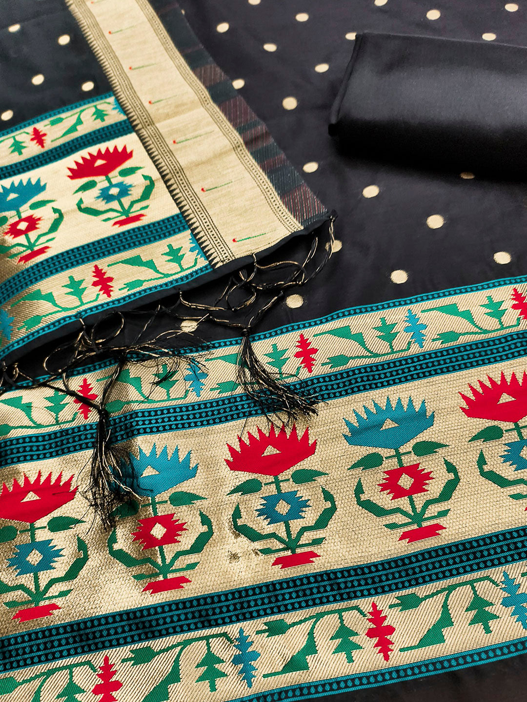 Black Pure Soft Banarasi Silk Woven Design Unstitched Dress Material