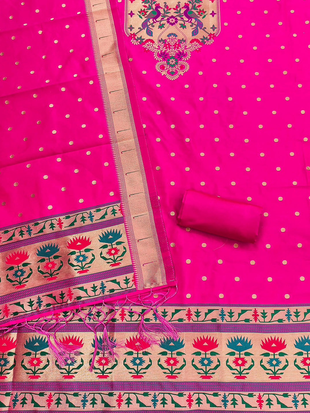 Pink Pure Soft Banarasi Silk Woven Design Unstitched Dress Material