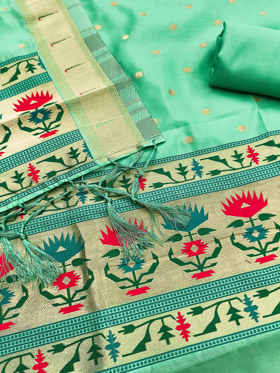 Sea-Green Pure Soft Banarasi Silk Woven Design Unstitched Dress Material