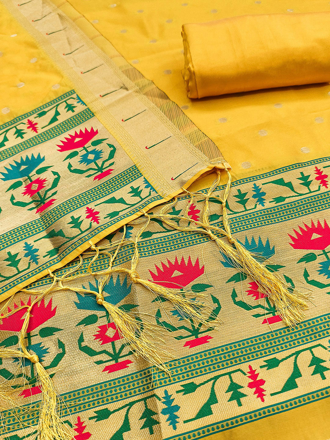 Yellow Pure Soft Banarasi Silk Woven Design Unstitched Dress Material