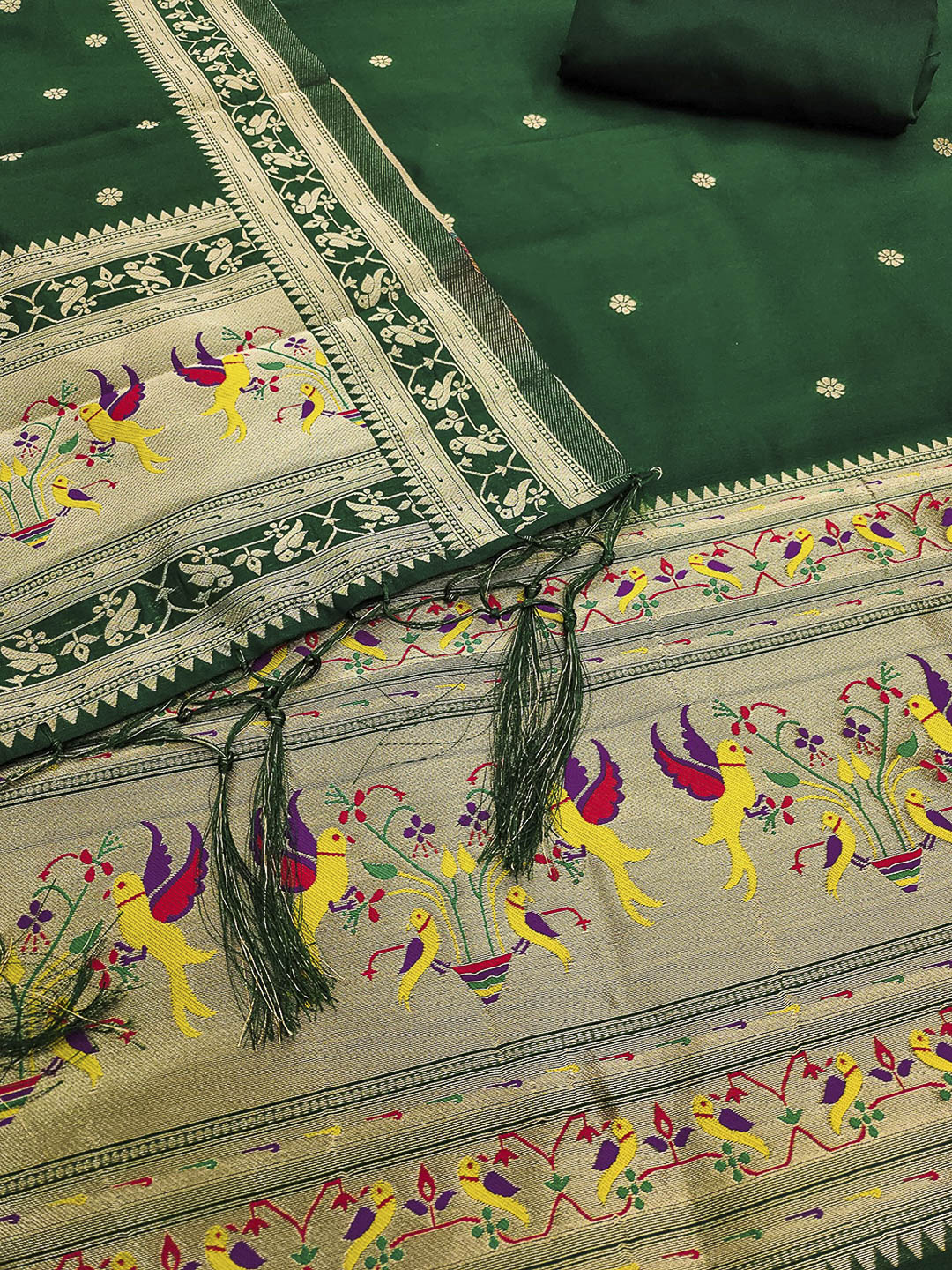 Bottle-Green Pure Soft Banarasi Silk Woven Design Unstitched Dress Material