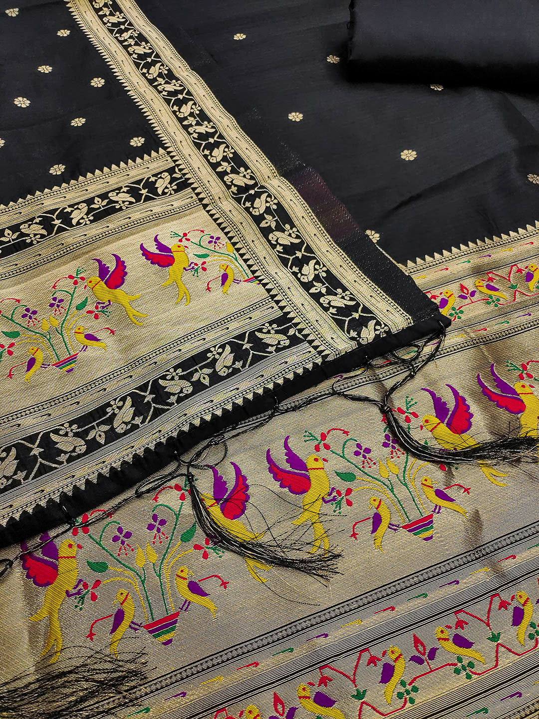 Black Pure Soft Banarasi Silk Woven Design Unstitched Dress Material
