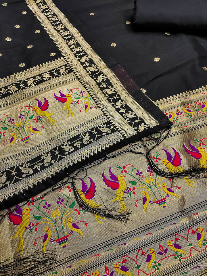 Black Pure Soft Banarasi Silk Woven Design Unstitched Dress Material