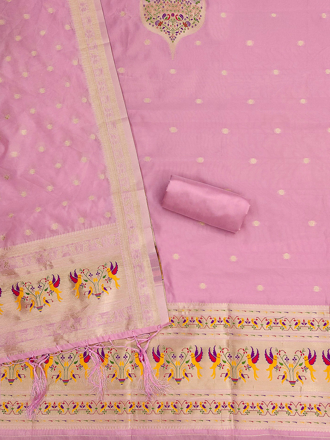 Pink-Lt Pure Soft Banarasi Silk Woven Design Unstitched Dress Material