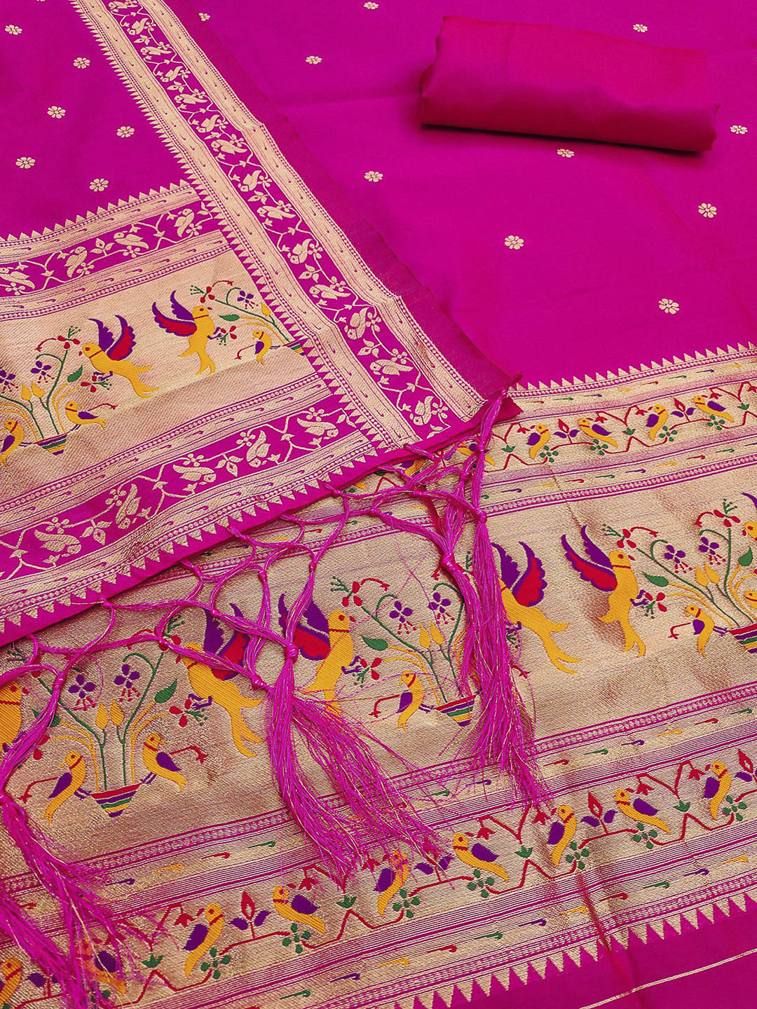 Pink Pure Soft Banarasi Silk Woven Design Unstitched Dress Material