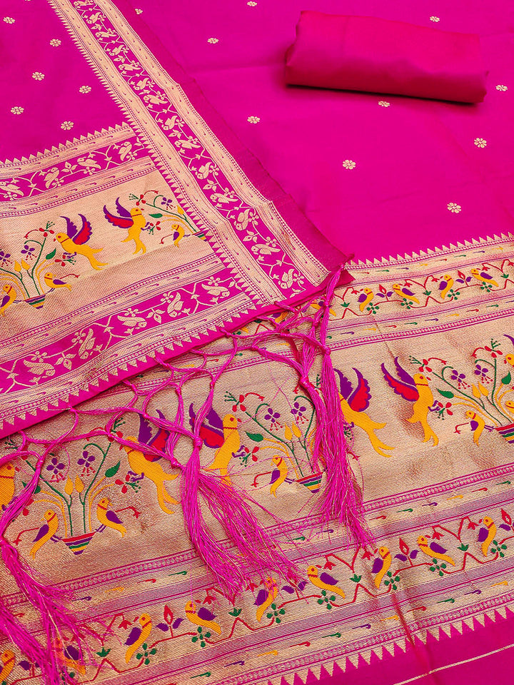 Pink Pure Soft Banarasi Silk Woven Design Unstitched Dress Material