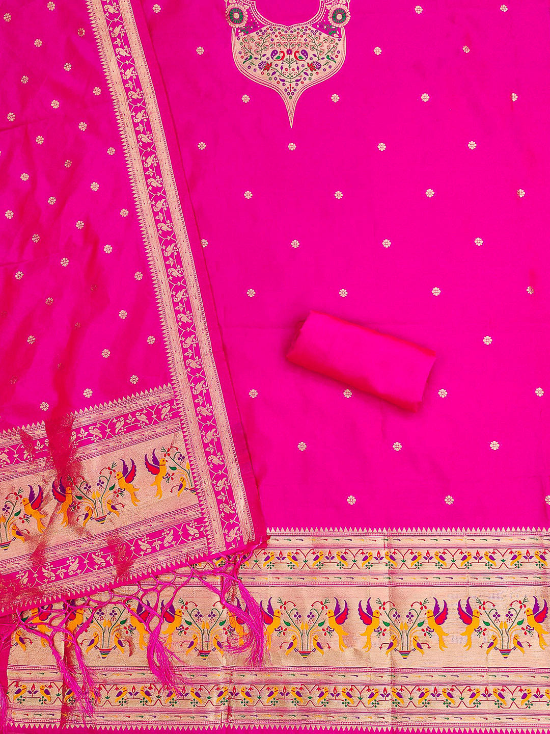 Pink Pure Soft Banarasi Silk Woven Design Unstitched Dress Material