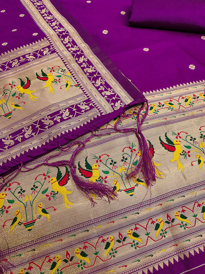 Purple Pure Soft Banarasi Silk Woven Design Unstitched Dress Material