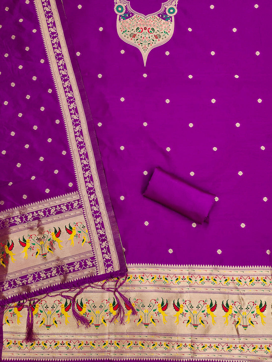 Purple Pure Soft Banarasi Silk Woven Design Unstitched Dress Material