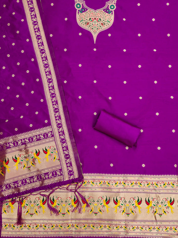 Purple Pure Soft Banarasi Silk Woven Design Unstitched Dress Material