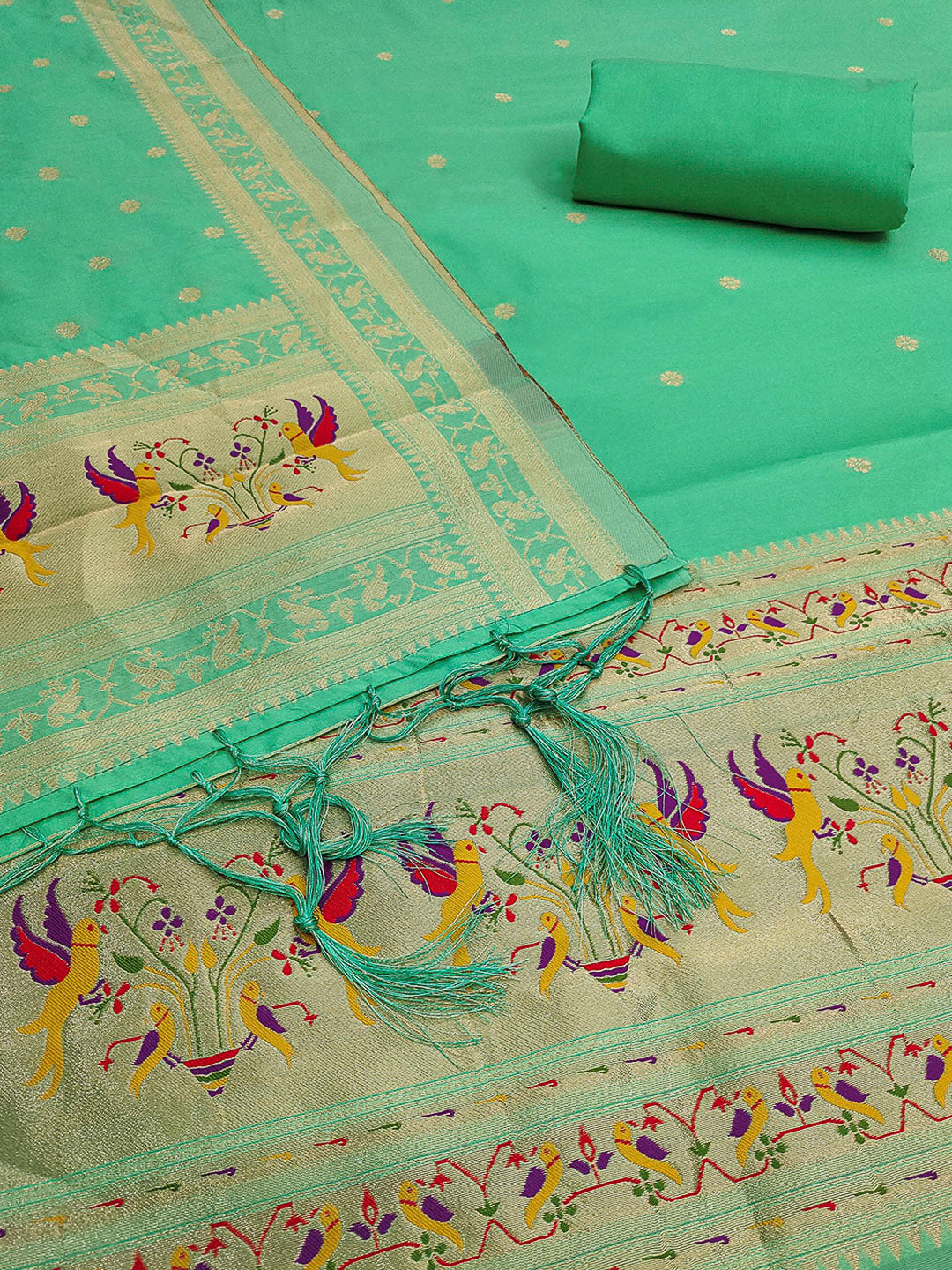 Sea-Green Pure Soft Banarasi Silk Woven Design Unstitched Dress Material