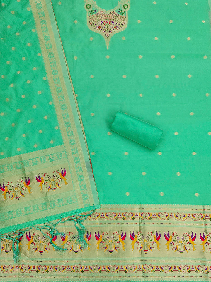 Sea-Green Pure Soft Banarasi Silk Woven Design Unstitched Dress Material