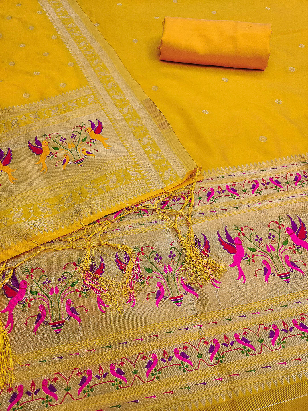 Yellow Pure Soft Banarasi Silk Woven Design Unstitched Dress Material