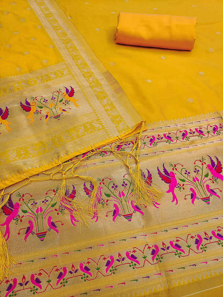 Yellow Pure Soft Banarasi Silk Woven Design Unstitched Dress Material
