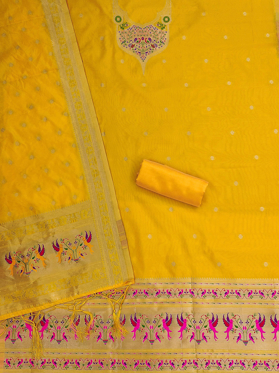Yellow Pure Soft Banarasi Silk Woven Design Unstitched Dress Material