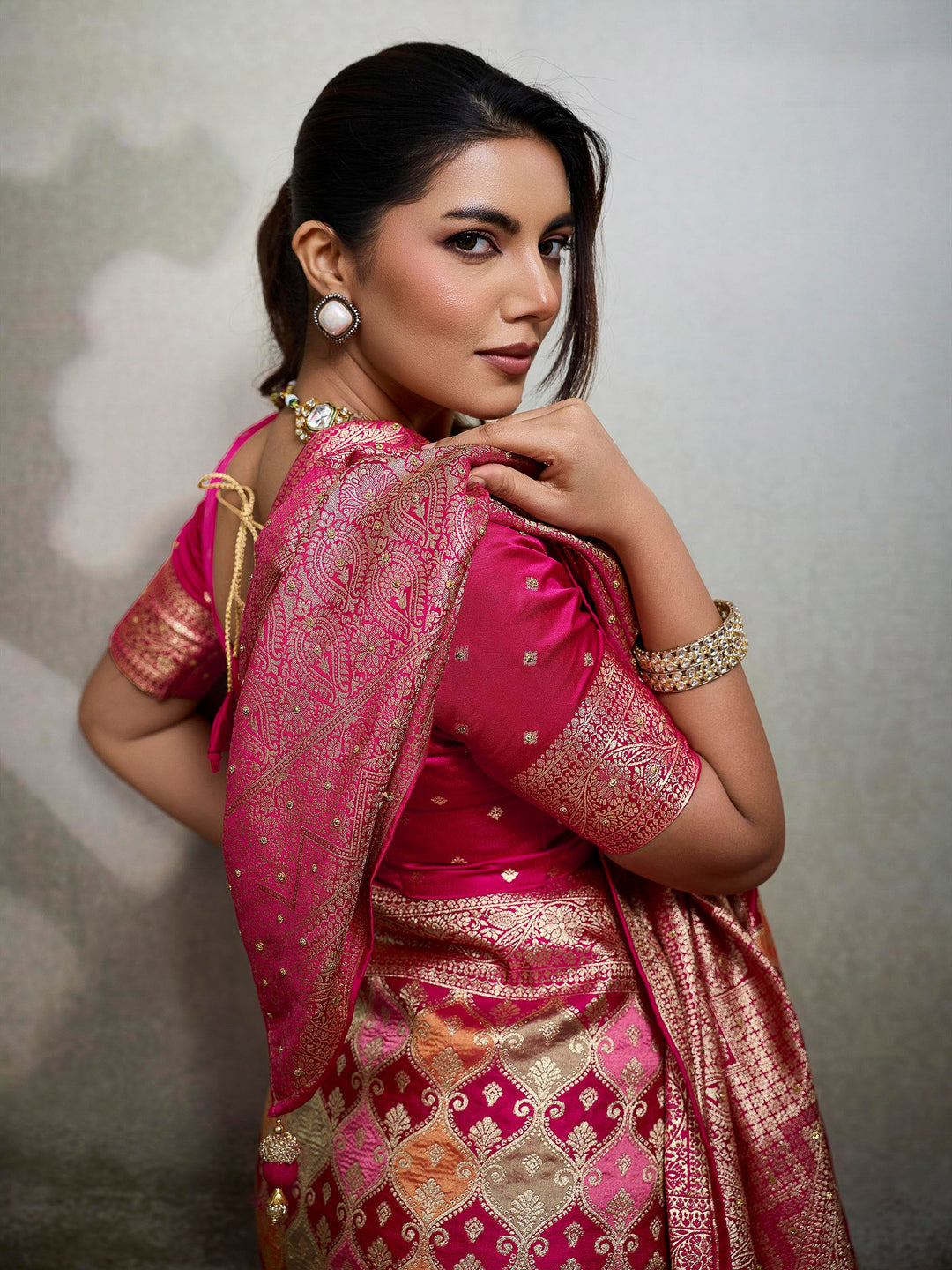 Rani Satin Woven Handloom Saree