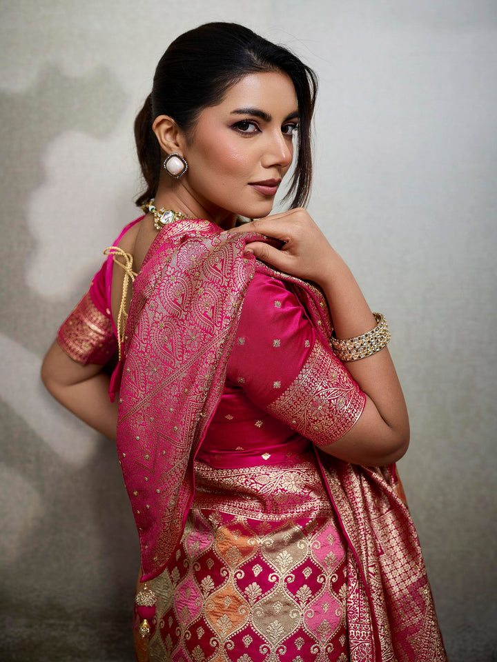 Rani Satin Woven Handloom Saree