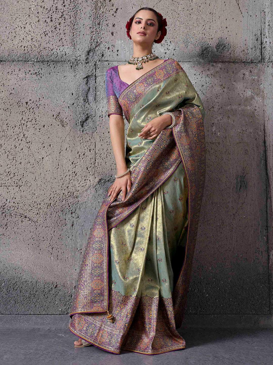 Pista-Green Art Silk Woven Saree