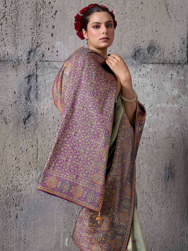 Pista-Green Art Silk Woven Saree