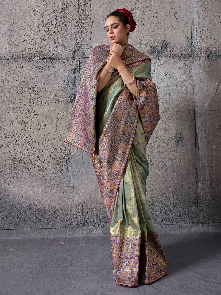 Pista-Green Art Silk Woven Saree