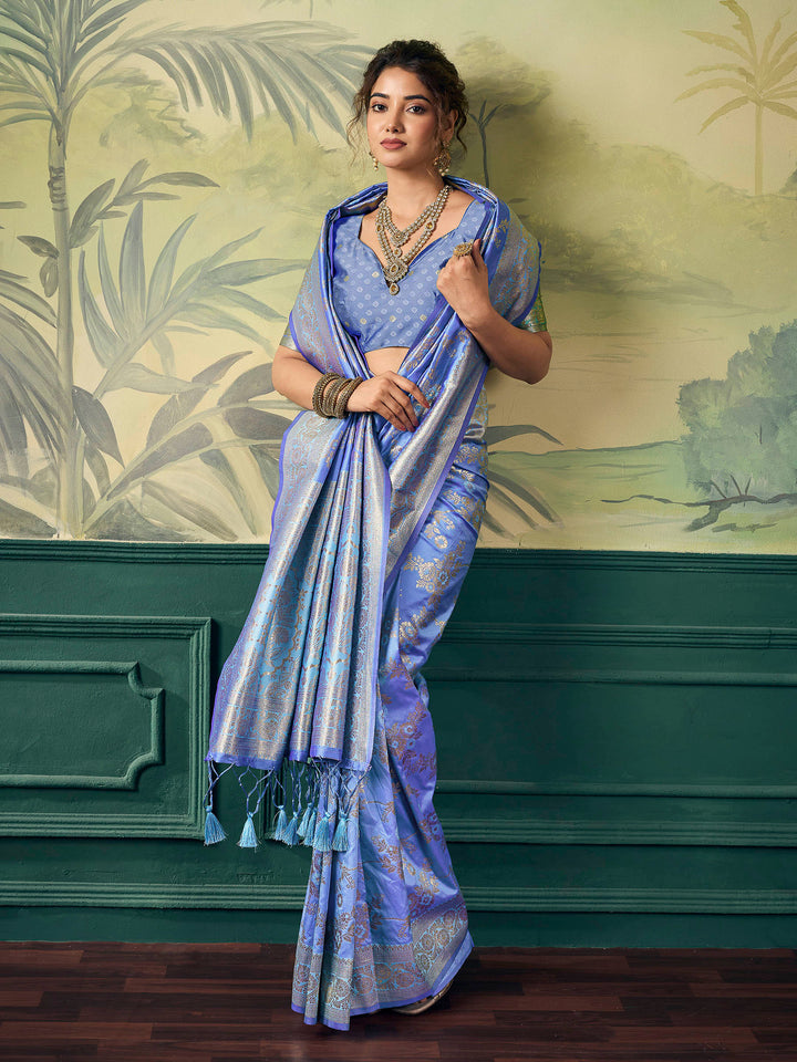 Blue Banarasi Silk Woven Saree