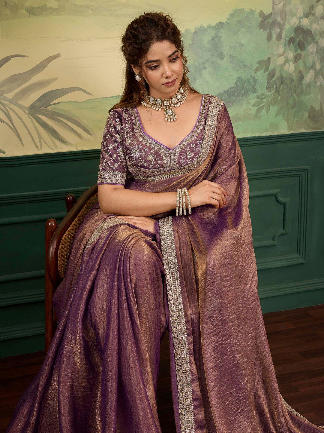 Brown Chiffon Woven Handloom Saree