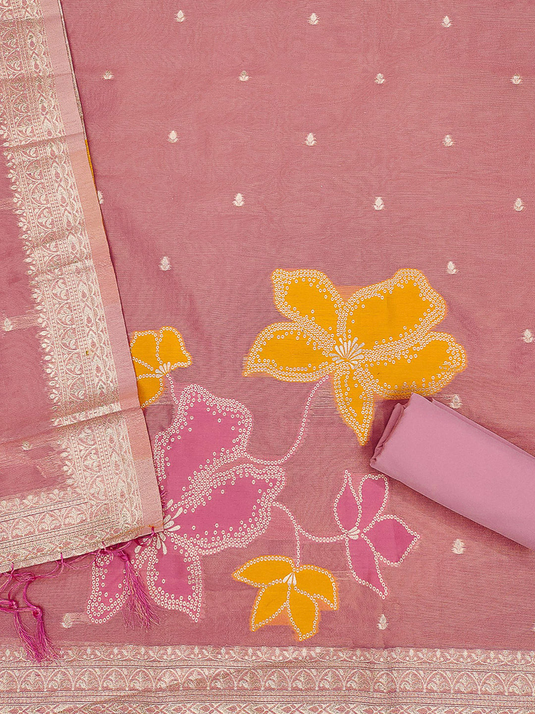 Pink Tissue Floral Weaving Unstitched Dress Material