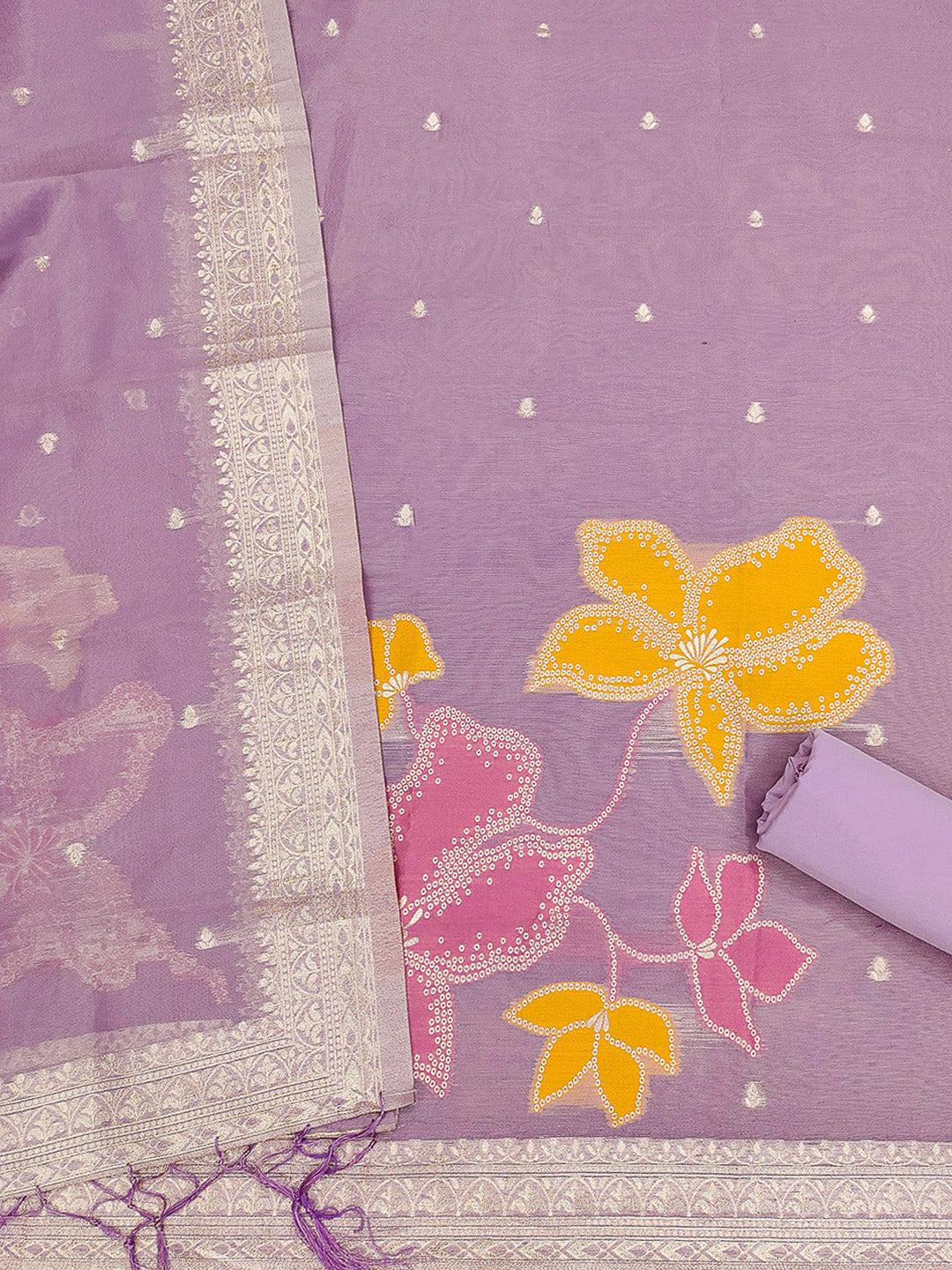 Purple Tissue Floral Weaving Unstitched Dress Material