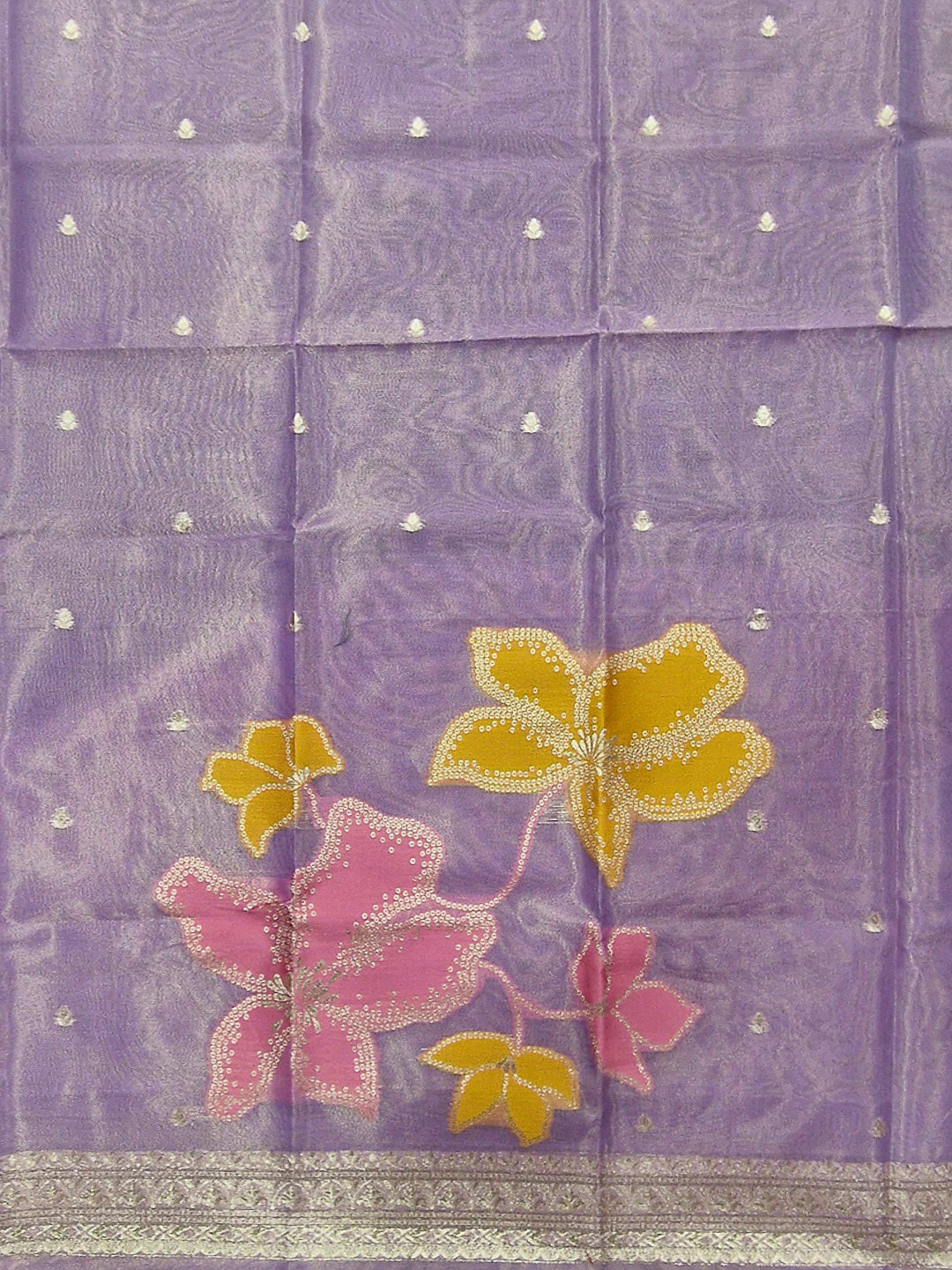 Purple Tissue Floral Weaving Unstitched Dress Material