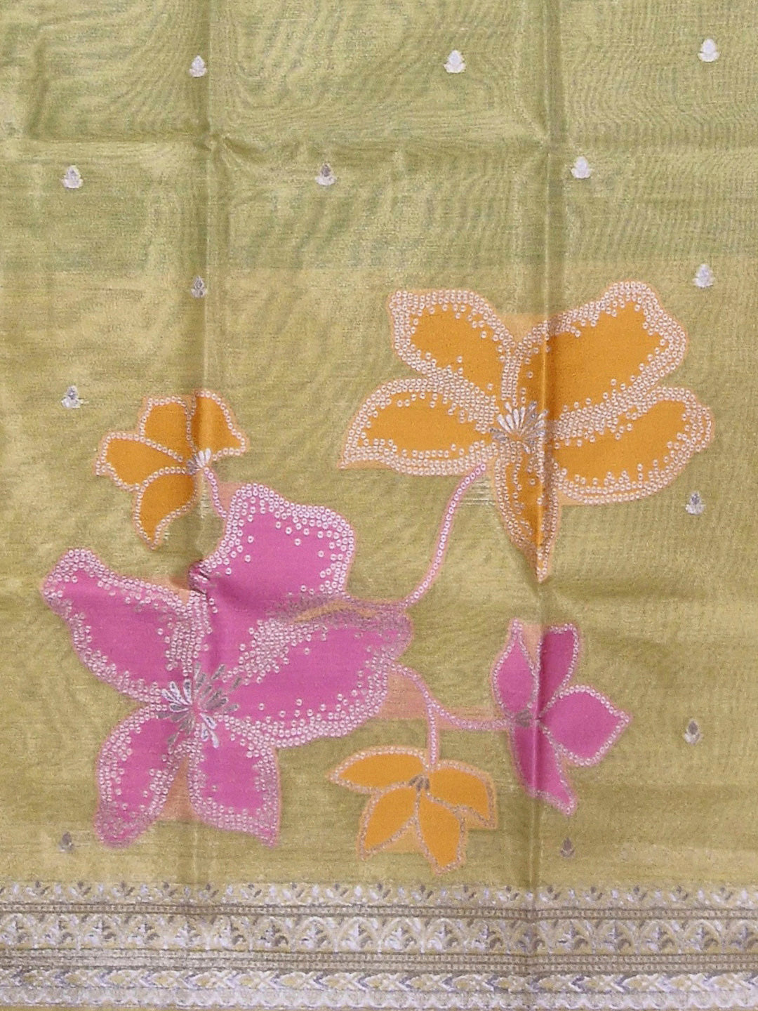 Yellow Tissue Floral Weaving Unstitched Dress Material