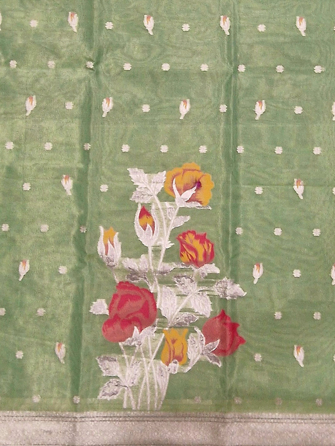 Green Tissue Floral Weaving Unstitched Dress Material