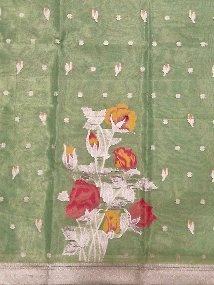 Green Tissue Floral Weaving Unstitched Dress Material