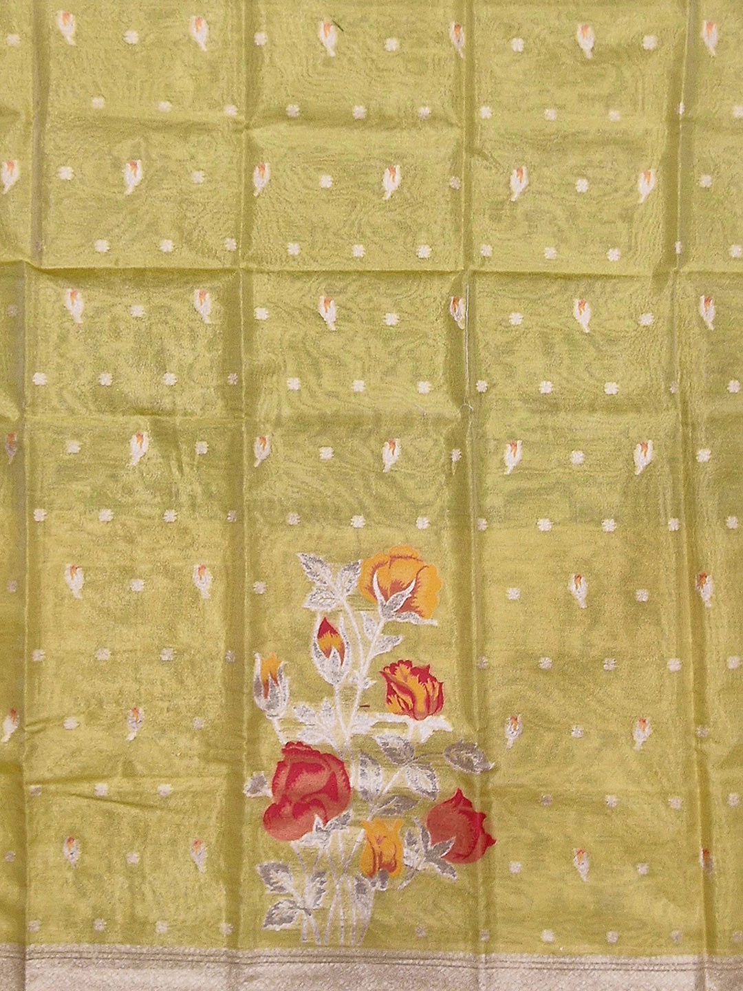 Yellow Tissue Floral Weaving Unstitched Dress Material