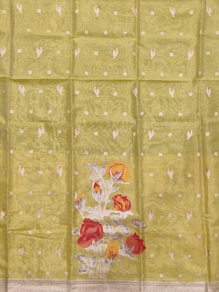 Yellow Tissue Floral Weaving Unstitched Dress Material